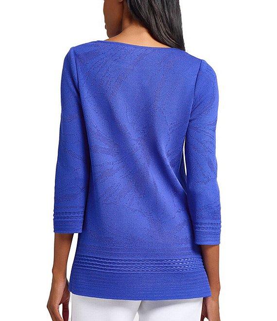 Ming Wang Burnout Floral Knit Boat Neck Bracelet Sleeve Tunic Product Image