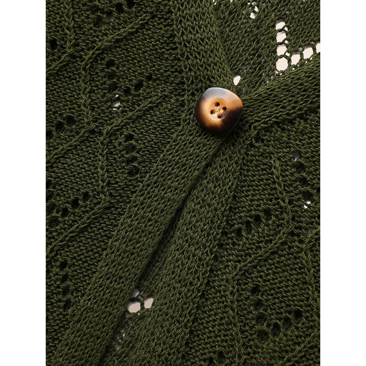 Plus Size Texture Button Up Hollow Out Cardigan ArmyGreen Women Casual Loose Three Quater Length Sleeve Everyday Cardigans BloomChic 12/L Product Image