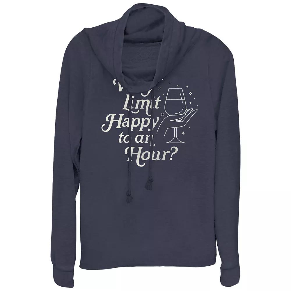 Women's Why Limit Happy To An Hour? Cowlneck Graphic Lightweight Long Sleeve, Girl's,  Product Image