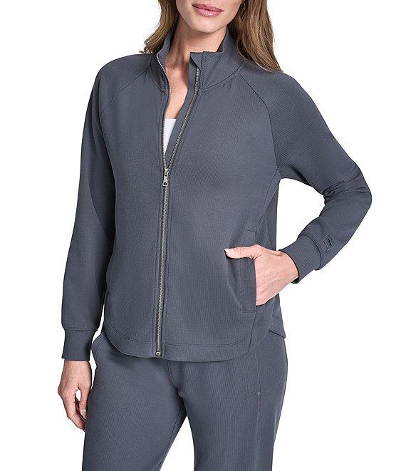 DKNY Sport by Donna Karan Coordinating Highline Rib Knit Mock Neck Long Sleeve Front Full Zip Jacket Product Image