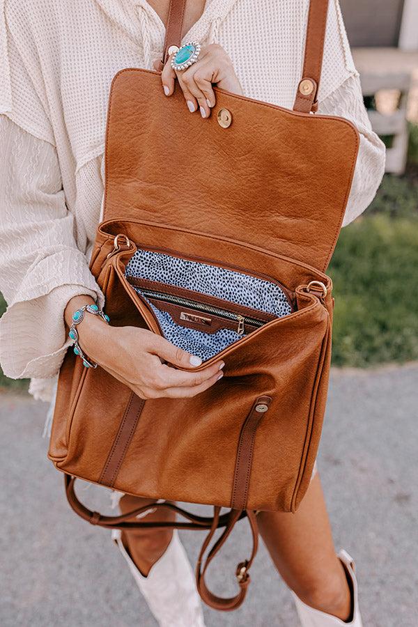 Punctual And Perfect Faux Leather Backpack In Brown Product Image