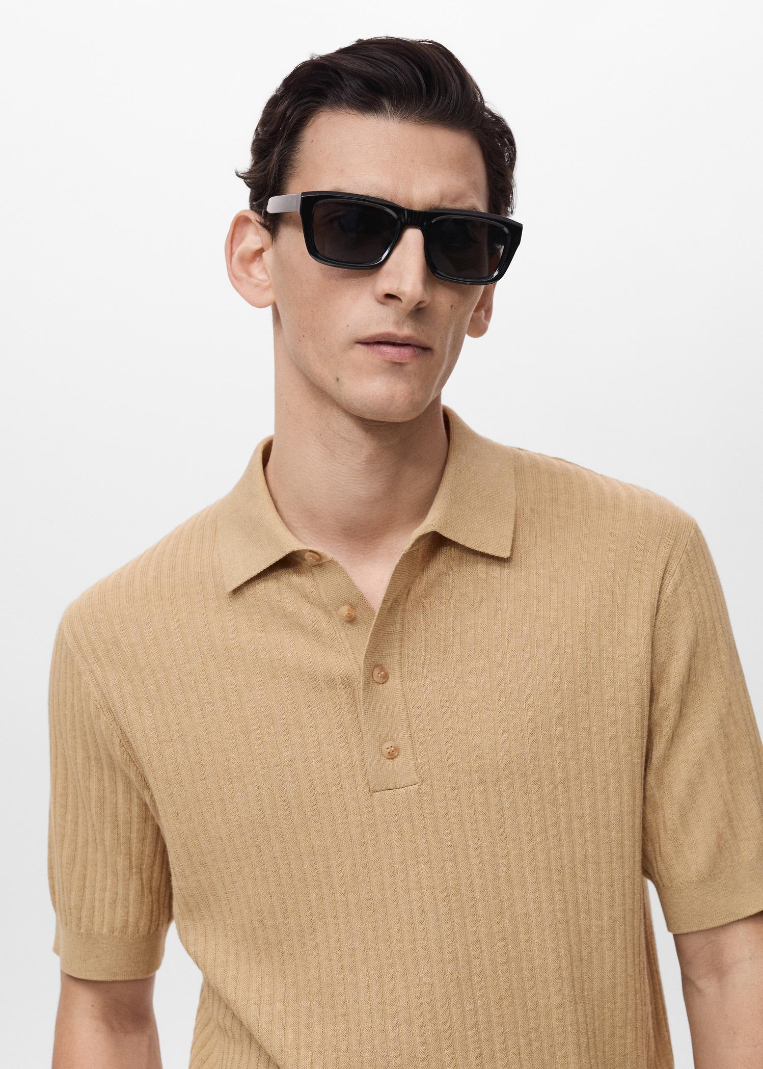 Rib-knit cotton-blend polo shirt - Men | MANGO USA Product Image