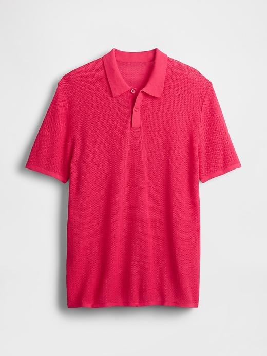 Textured Crochet Polo Shirt Product Image