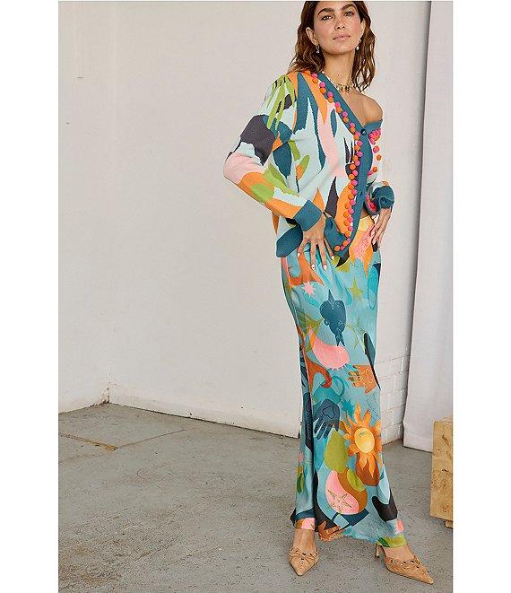 Never Fully Dressed Dorris Balearic Abstract Print Midi Slip Skirt Product Image