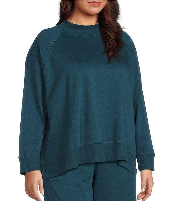 Eileen Fisher Plus Size Organic Cotton Blend Soft Knit High Neck Long Sleeve Top Product Image