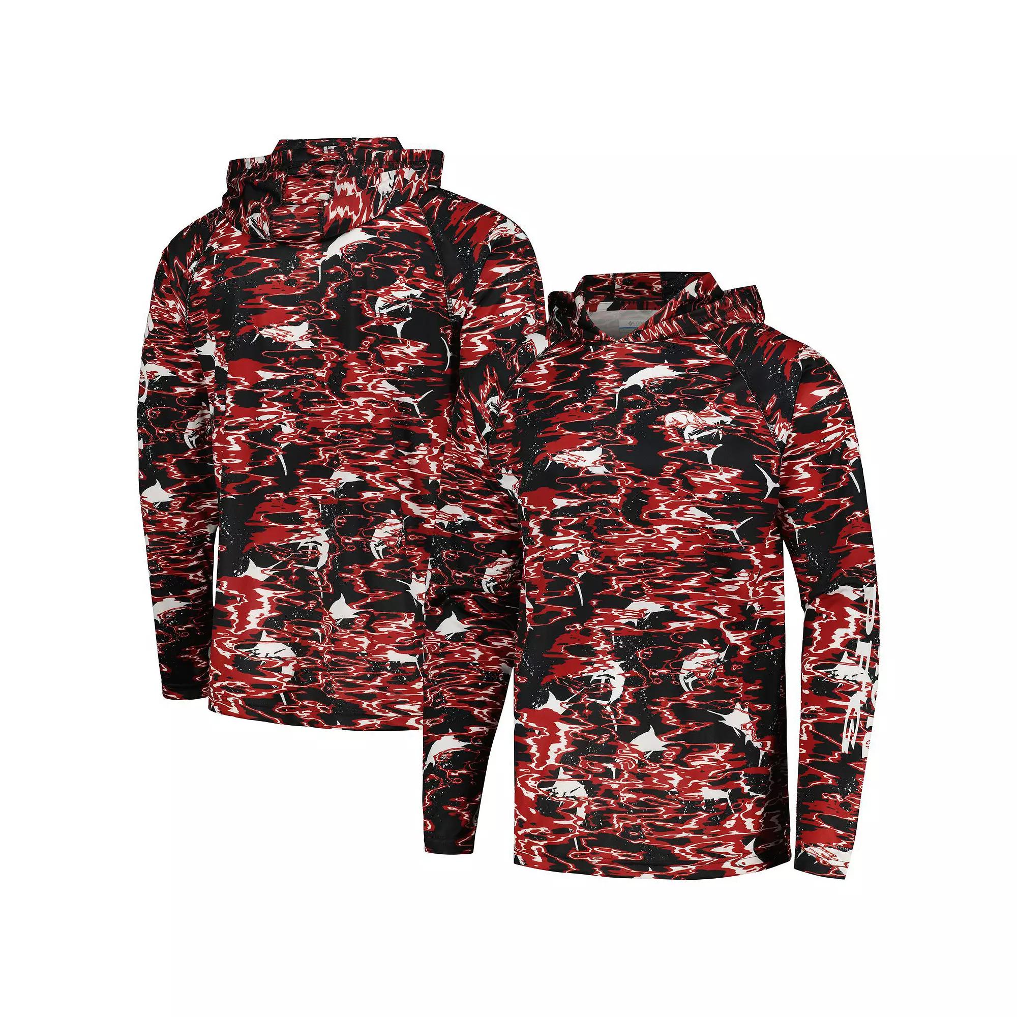 Men's Columbia  Black Arkansas Razorbacks PFG Terminal Tackle Omni-Shade Rippled Long Sleeve Hooded T-Shirt, Size: Small Product Image
