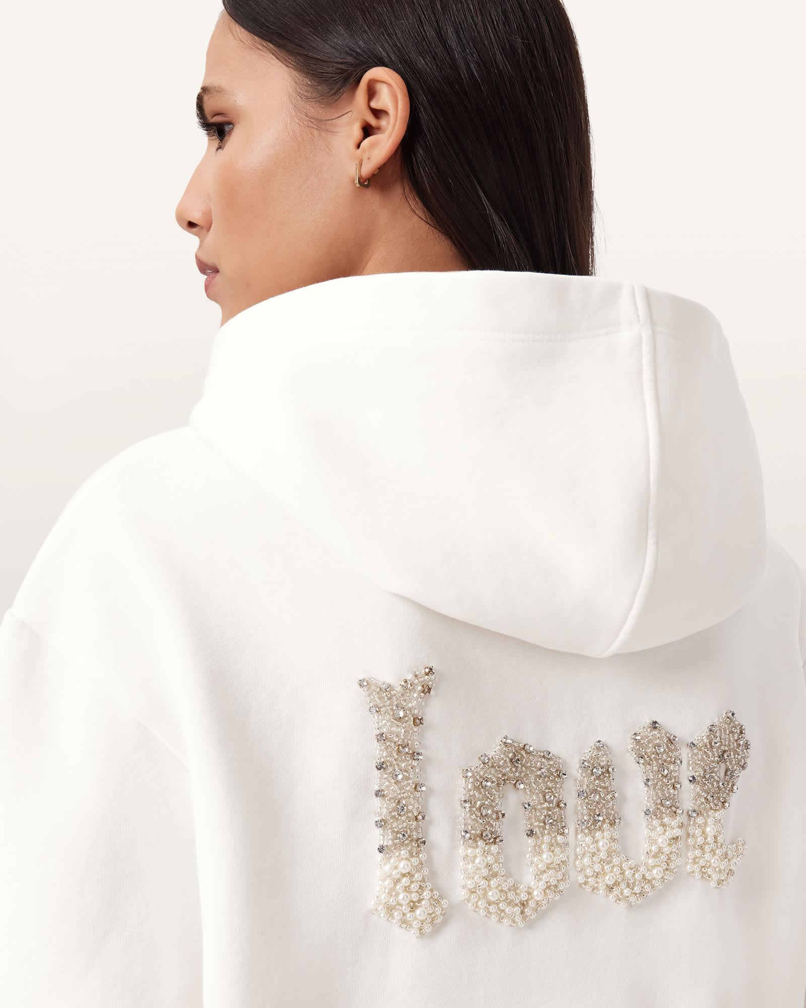 Peace Pippa Embellished Hoodie Optic White | ALLSAINTS US Product Image