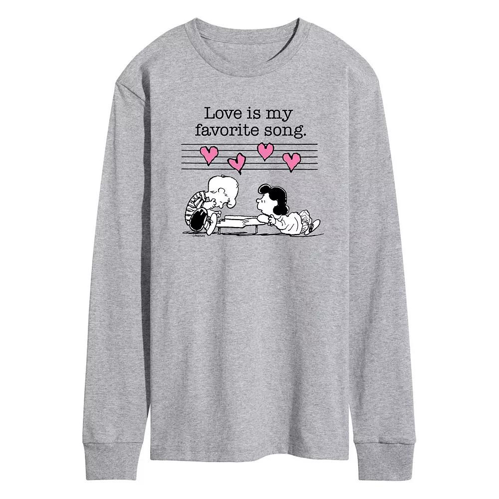 Men's Peanuts Valentines Piano Long Sleeve Tee, Size: Small, Gray Product Image