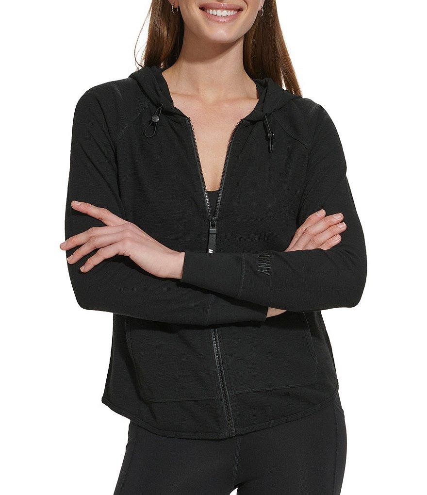 DKNY Sport by Donna Karan Long Sleeve Full Zip Mini Slub Waffle Pocketed Hoodie Product Image