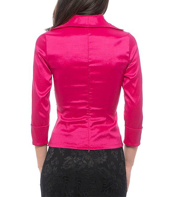 Marina V Neck 3/4 Sleeve Knot Front Stretch Taffeta Blouse Product Image