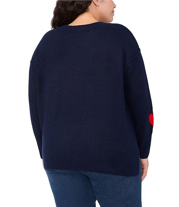 CeCe Plus Size Crew Neck Long Sleeve Heart Sweater Product Image