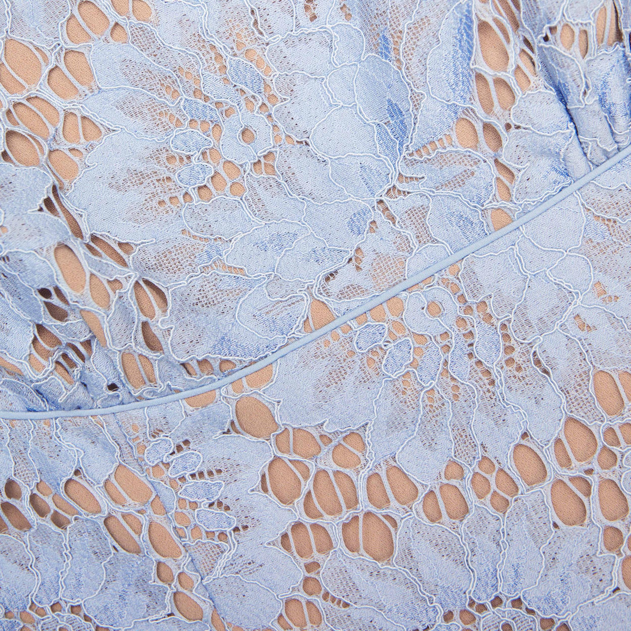 Blue Floral Lace Midi Dress Product Image