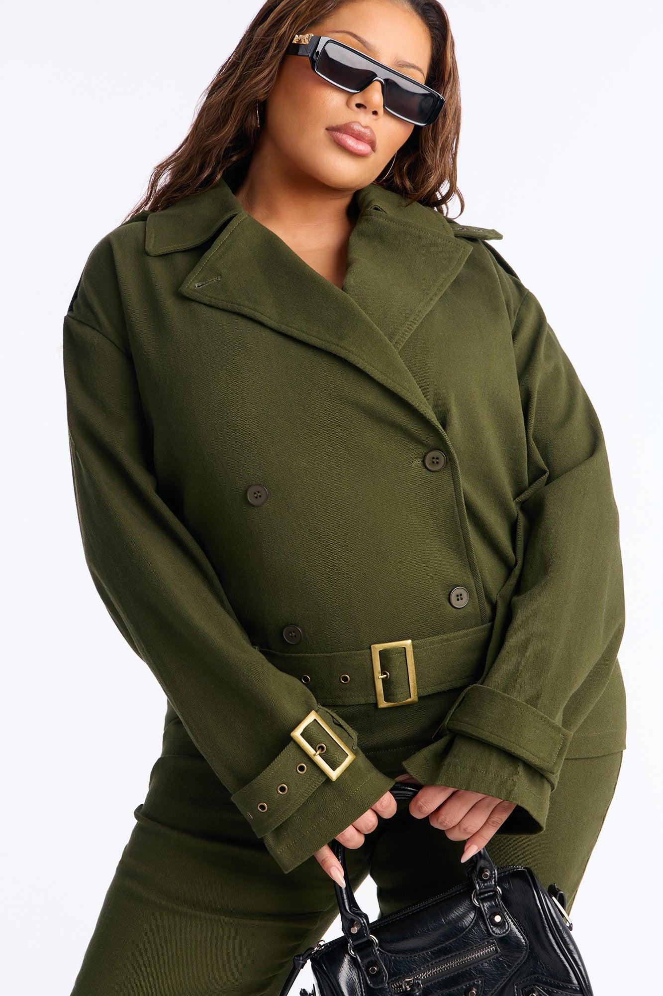Clementine Twill Trench Jacket Capri Set - Olive Female Product Image