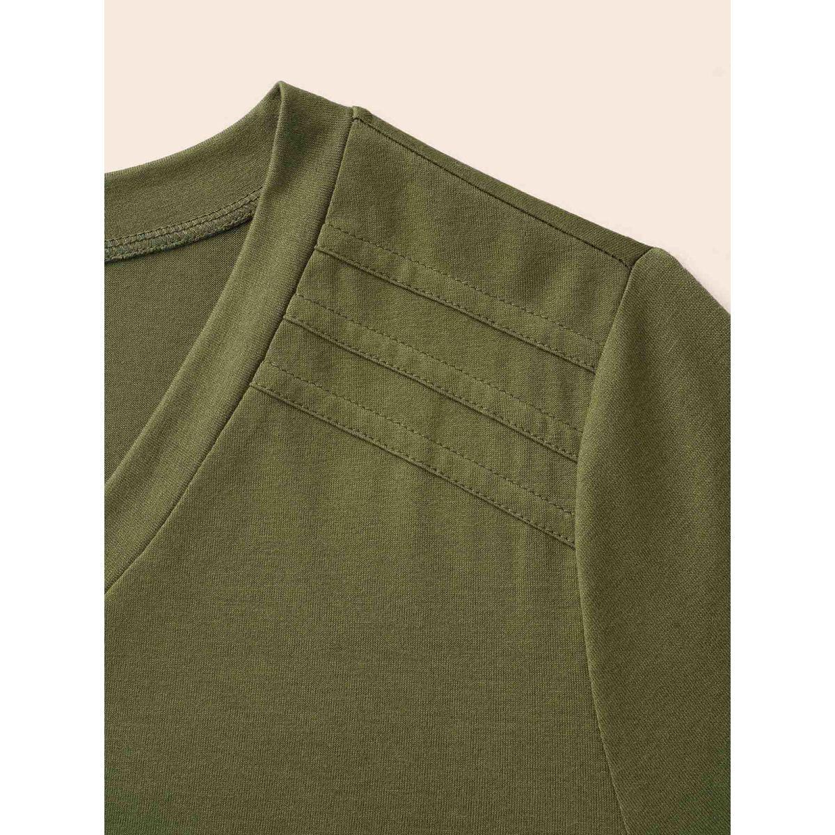 Plus Size V Neck Pleated Stretchy T-shirt ArmyGreen Women Casual Pleated V-neck Everyday T-shirts BloomChic 14-16/1X Product Image