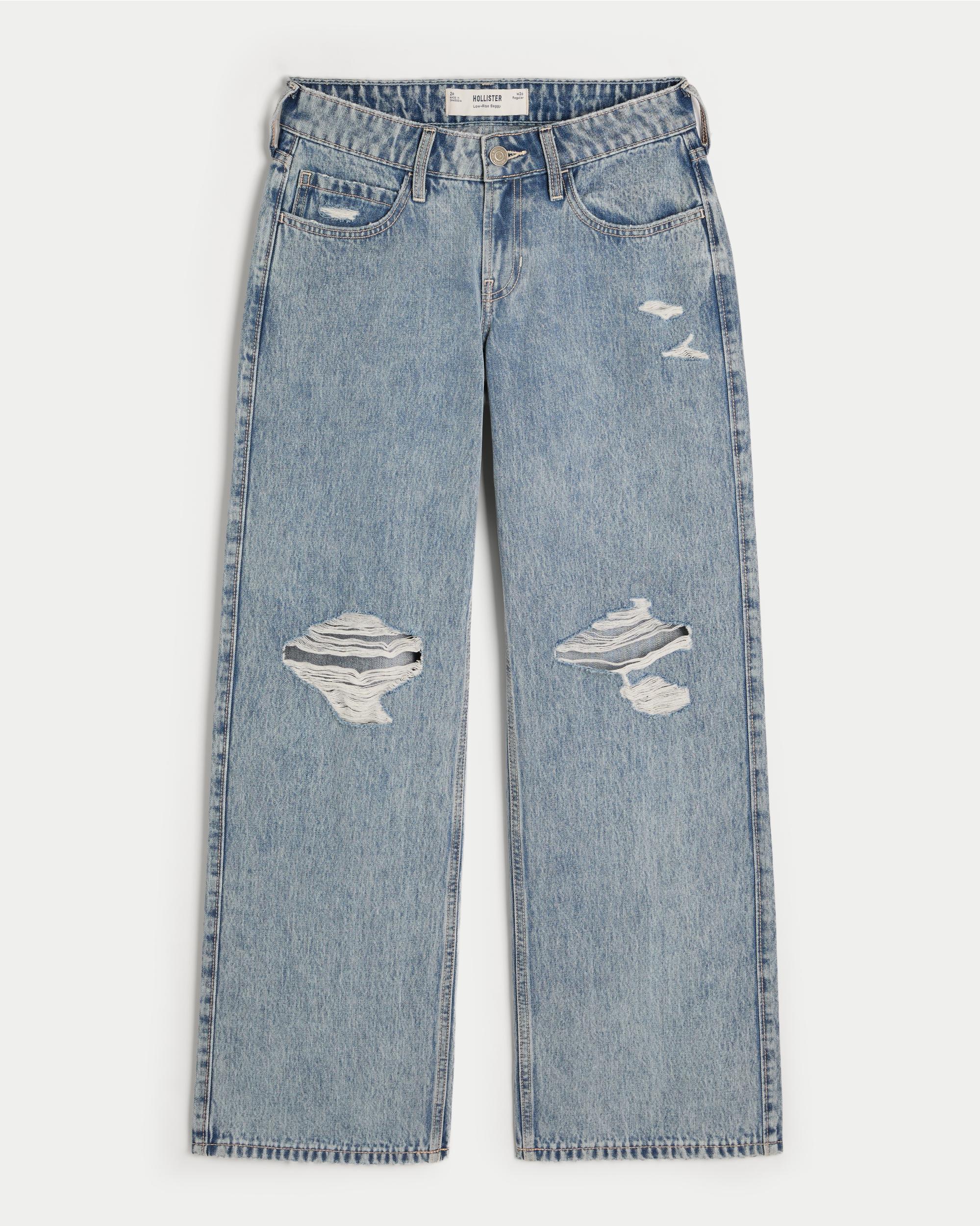 Low-Rise Ripped Medium Wash Baggy Jeans Product Image