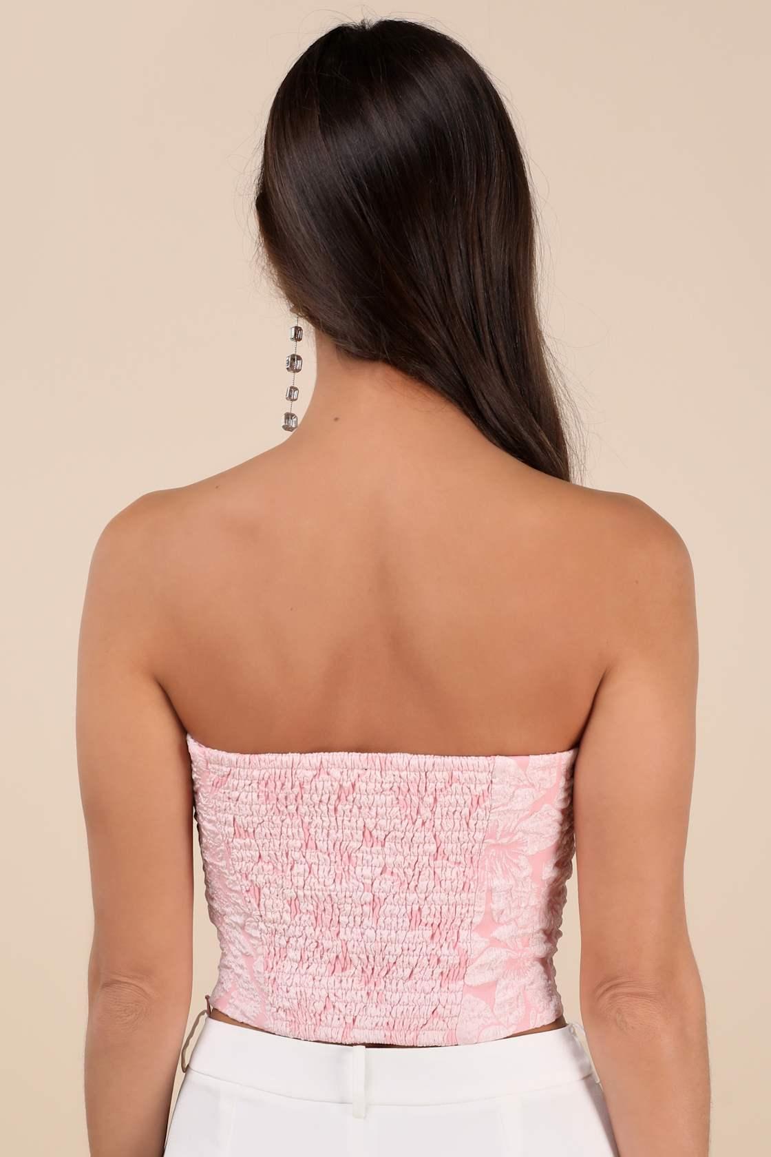 Amias Light Pink Jacquard Cutout Crop Top Product Image