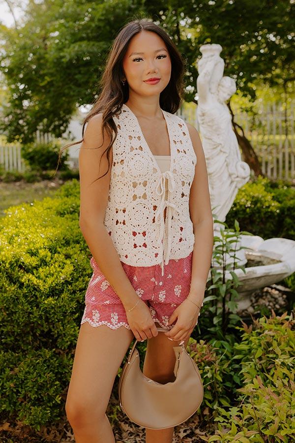 Boho Breeze Crochet Front Tie Top Product Image