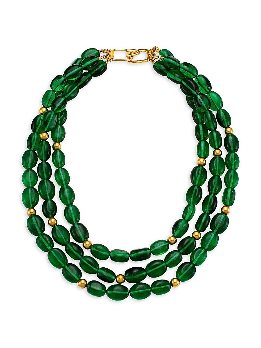 Womens 3-Strand Emerald Glass Bead Nested Necklace Product Image