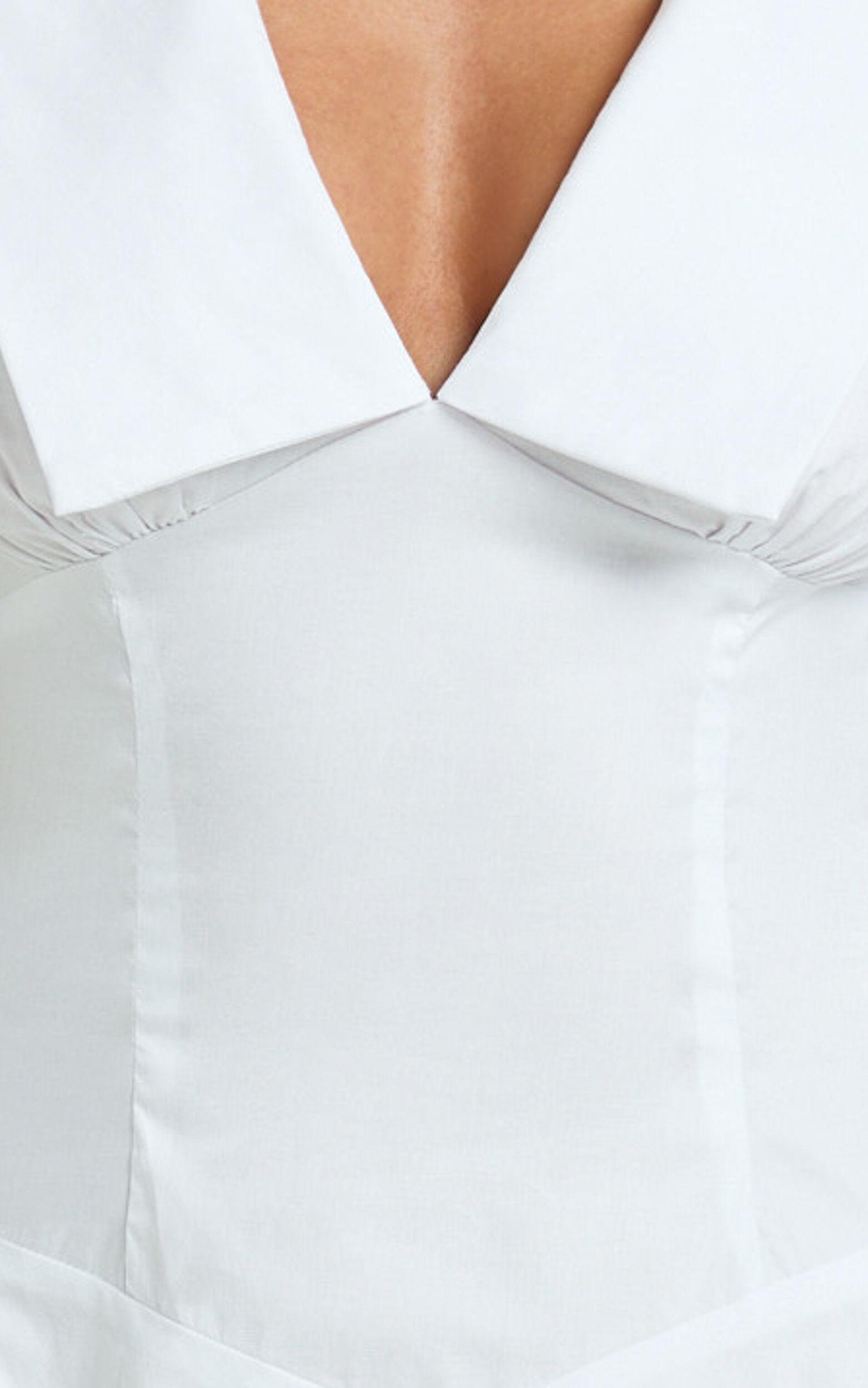 Lucy Mini Dress - Deep V Oversized  Collar Puff Sleeve A Line Dress in White Product Image