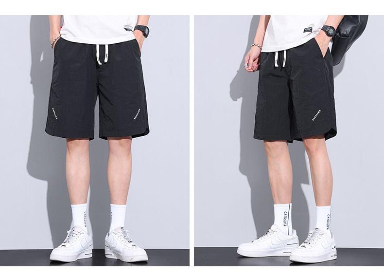 Drawstring Waist Lettering Shorts Product Image