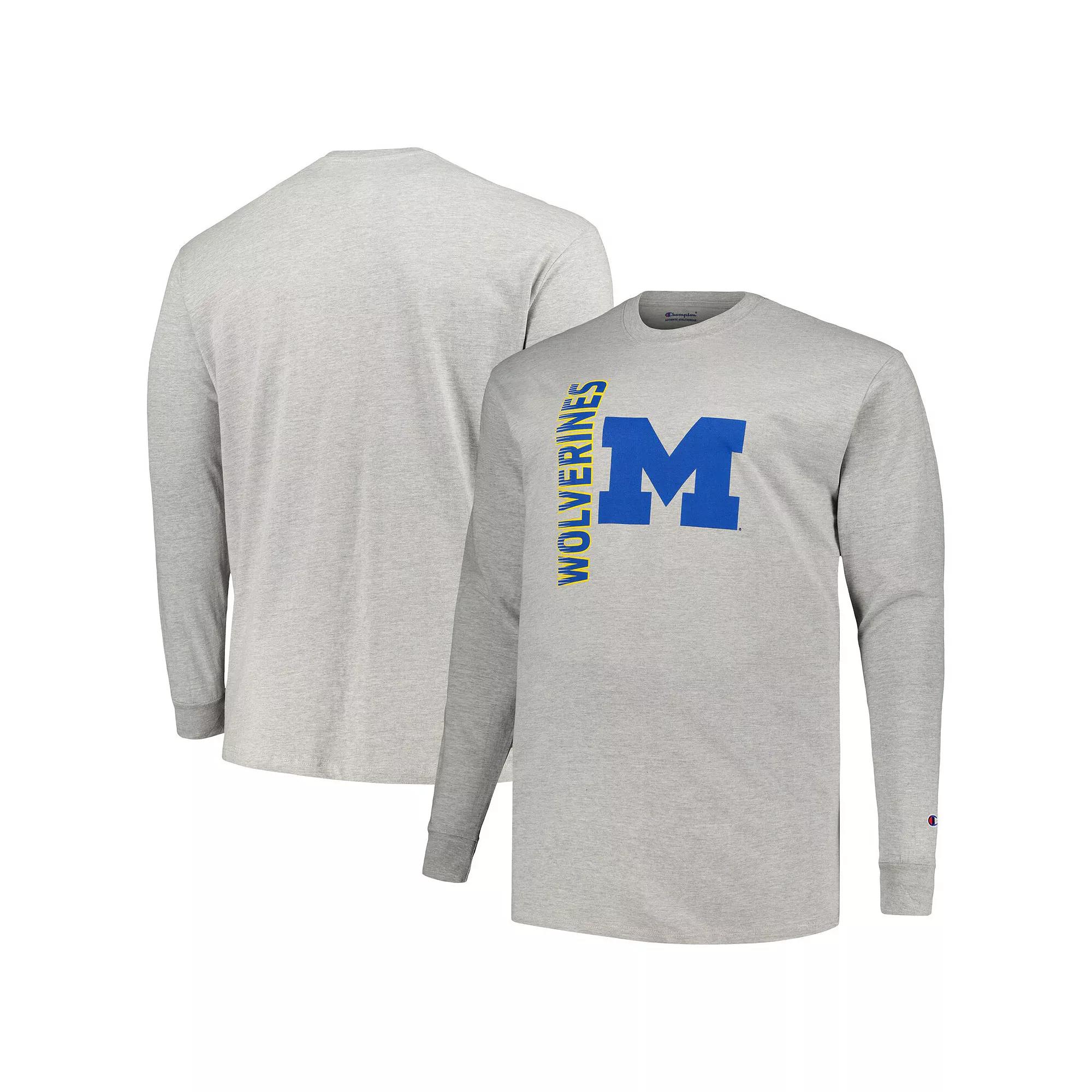 Men's Champion Heather Gray Michigan Wolverines Big & Tall Mascot Long Sleeve T-Shirt,  Product Image