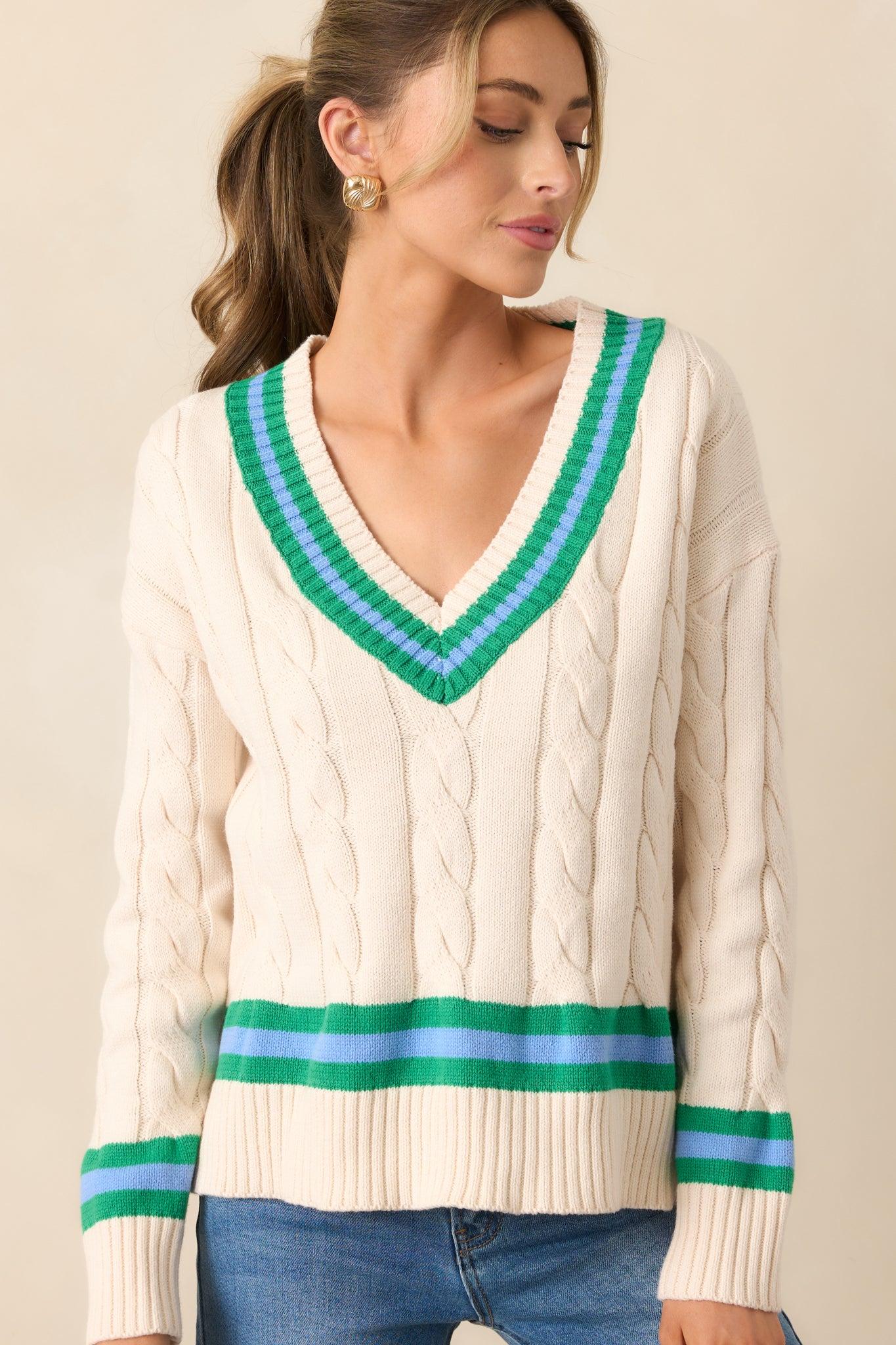On My Own Time Oversized Ivory Cable Knit Sweater Product Image