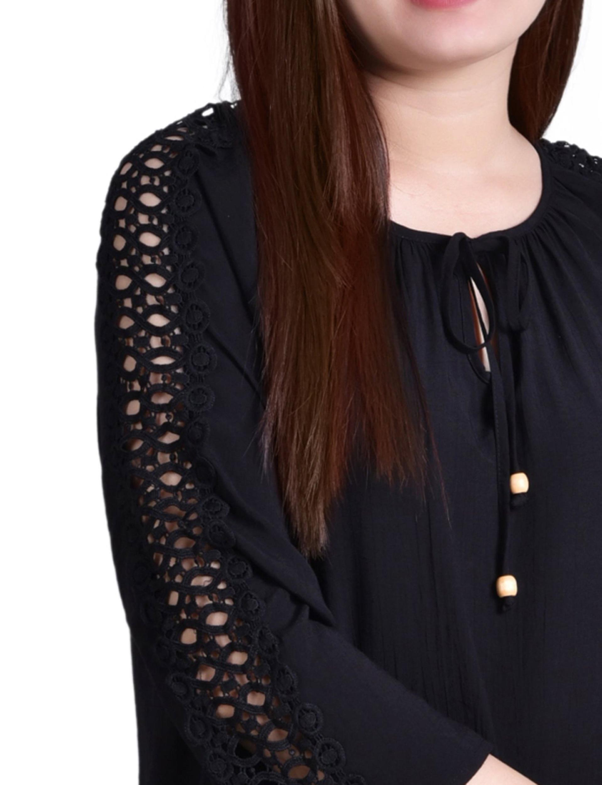 Black 3/4 Sleeve Peasant Blouse - Petite Product Image