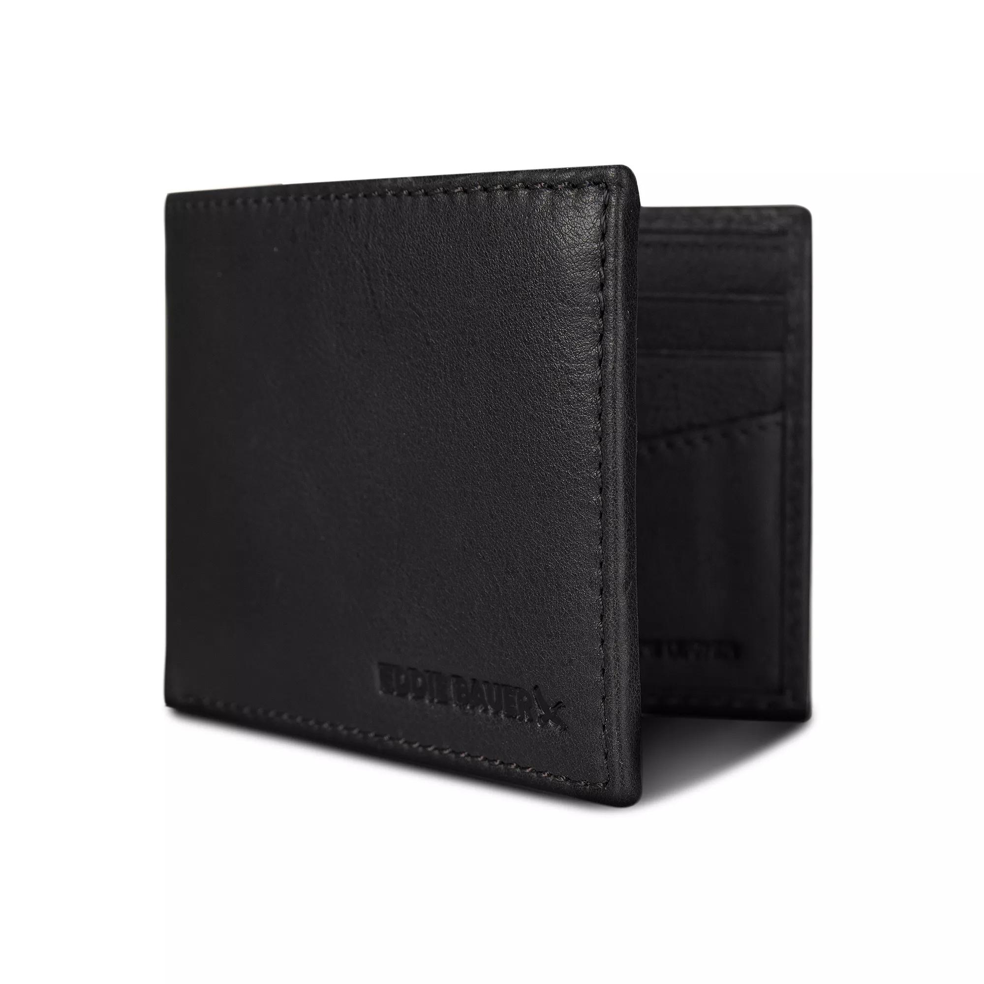 Men's Eddie Bauer EB Signature Leather Flip ID Bifold Wallet, Black Product Image
