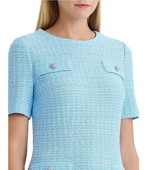 Ming Wang x Family Savvy Tweed Texture Round Neck Short Sleeve A-Line Dress Product Image