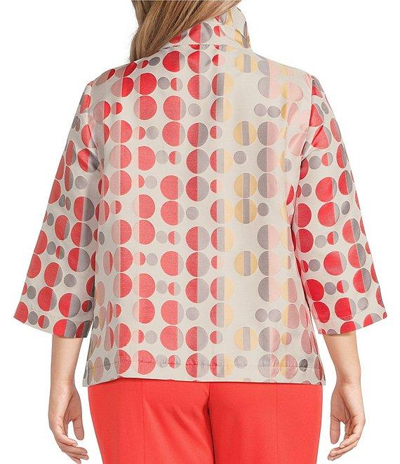 Ming Wang Plus Size Novelty Woven Jacquard Polka Dot Stand Collar 3/4 Sleeve Coordinating Jacket Product Image