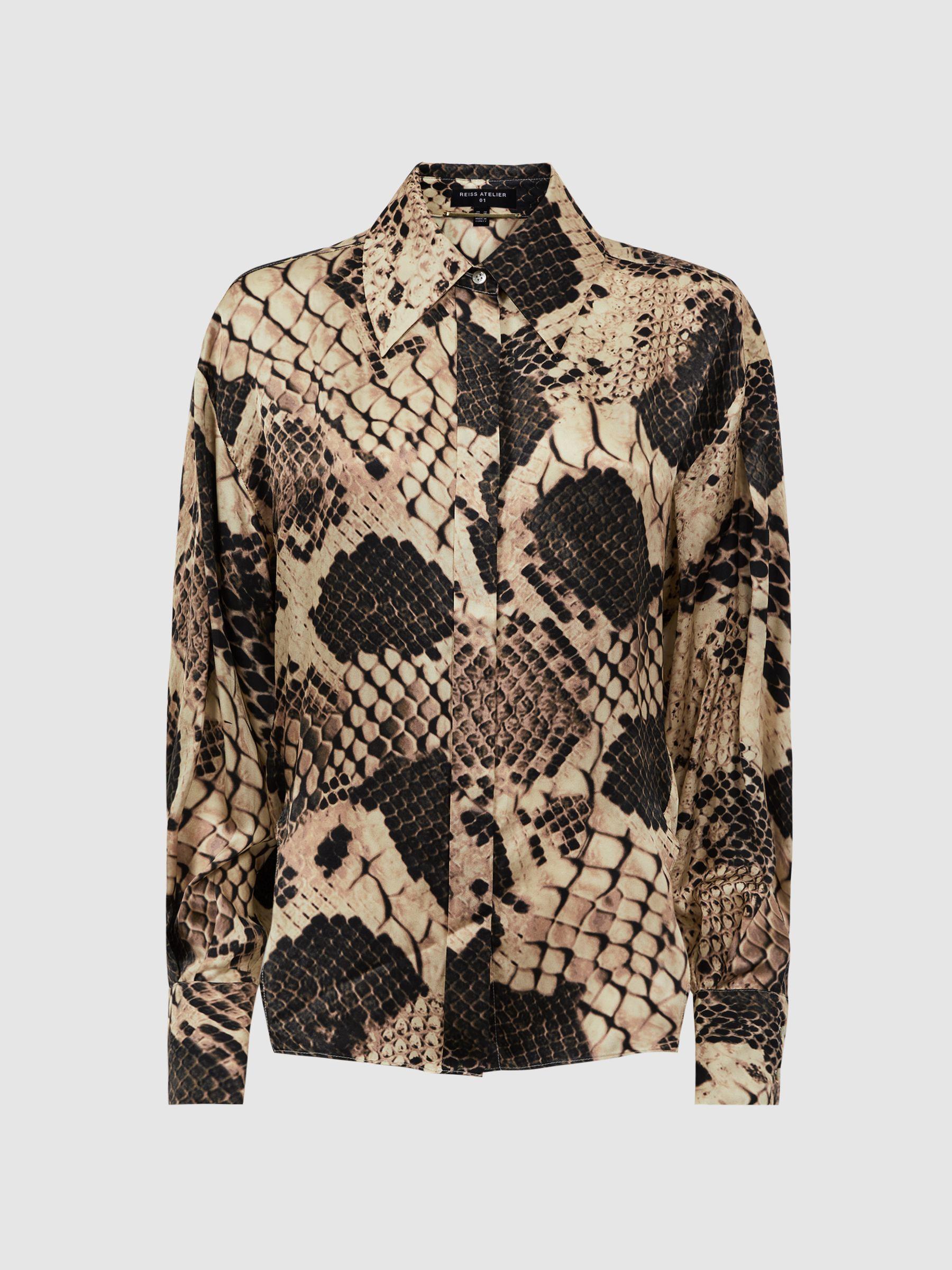Silk Snake Print Drape Back Shirt in Snake Product Image