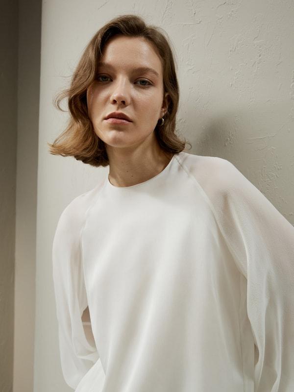 LILYSILK Women Silk Tops White Light and Soft Long Balloon Sleeves 100% Grade 6A Mulberry Silk Light and Soft XL Product Image