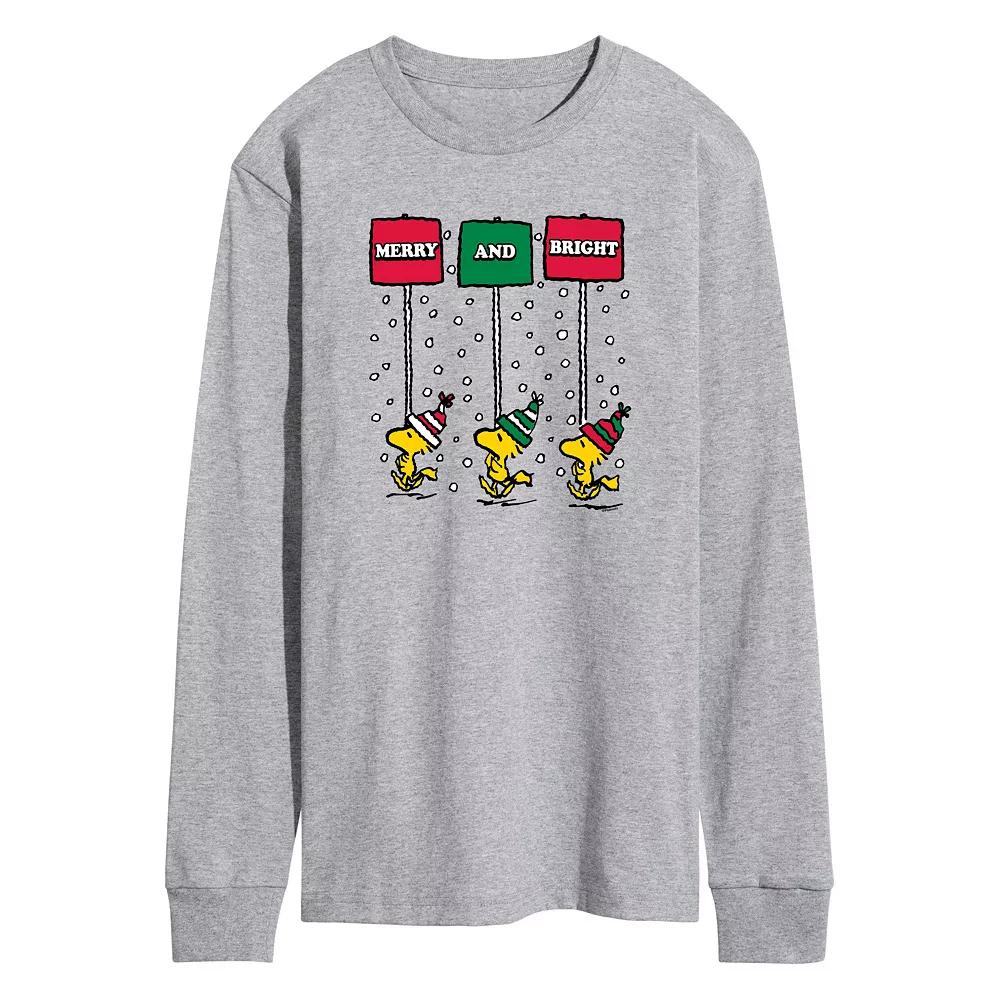 Men's Peanuts Woodstock Merry & Bright Long Sleeve Graphic Tee,  Product Image
