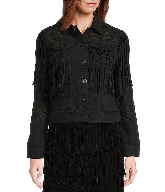 Scully Western Embroidered and Fringe Detailed Western Denim Jean Statement Jacket Product Image