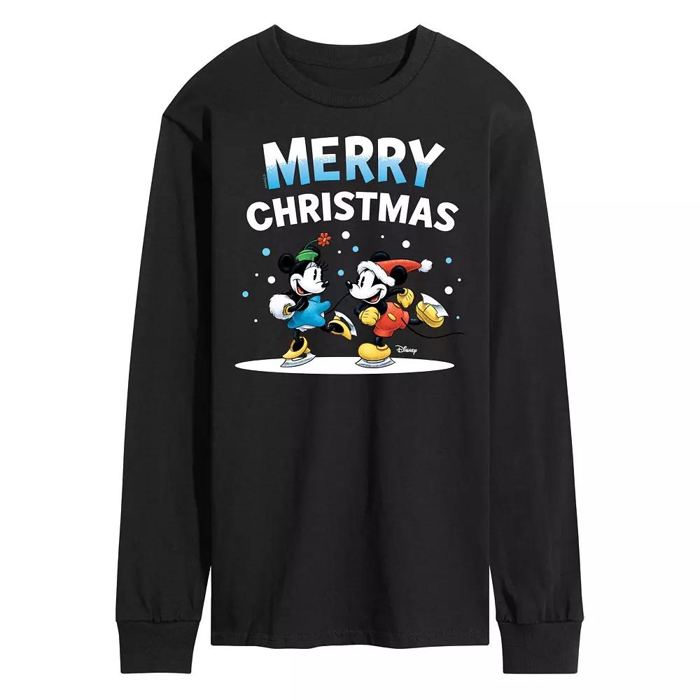 Disney's Mickey & Minnie Mouse Men's Merry Christmas Long Sleeve Graphic Tee,  Product Image