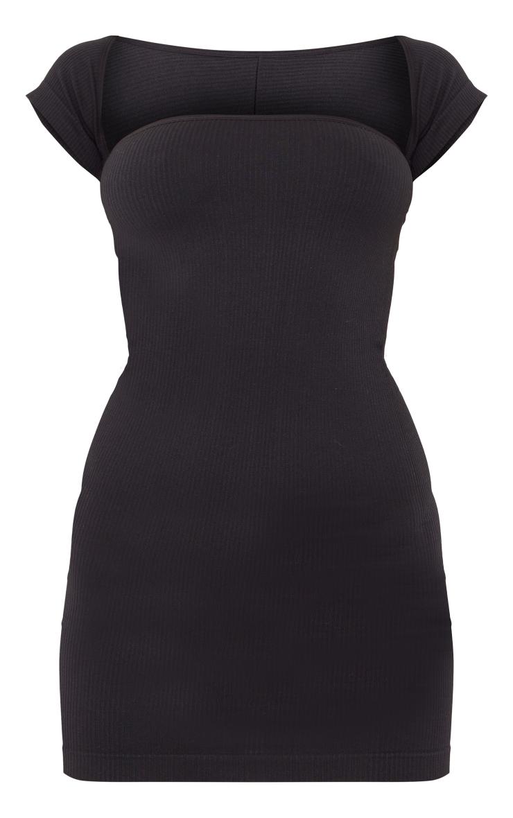  Black Structured Contour Cap Sleeve Bodycon Dress Product Image