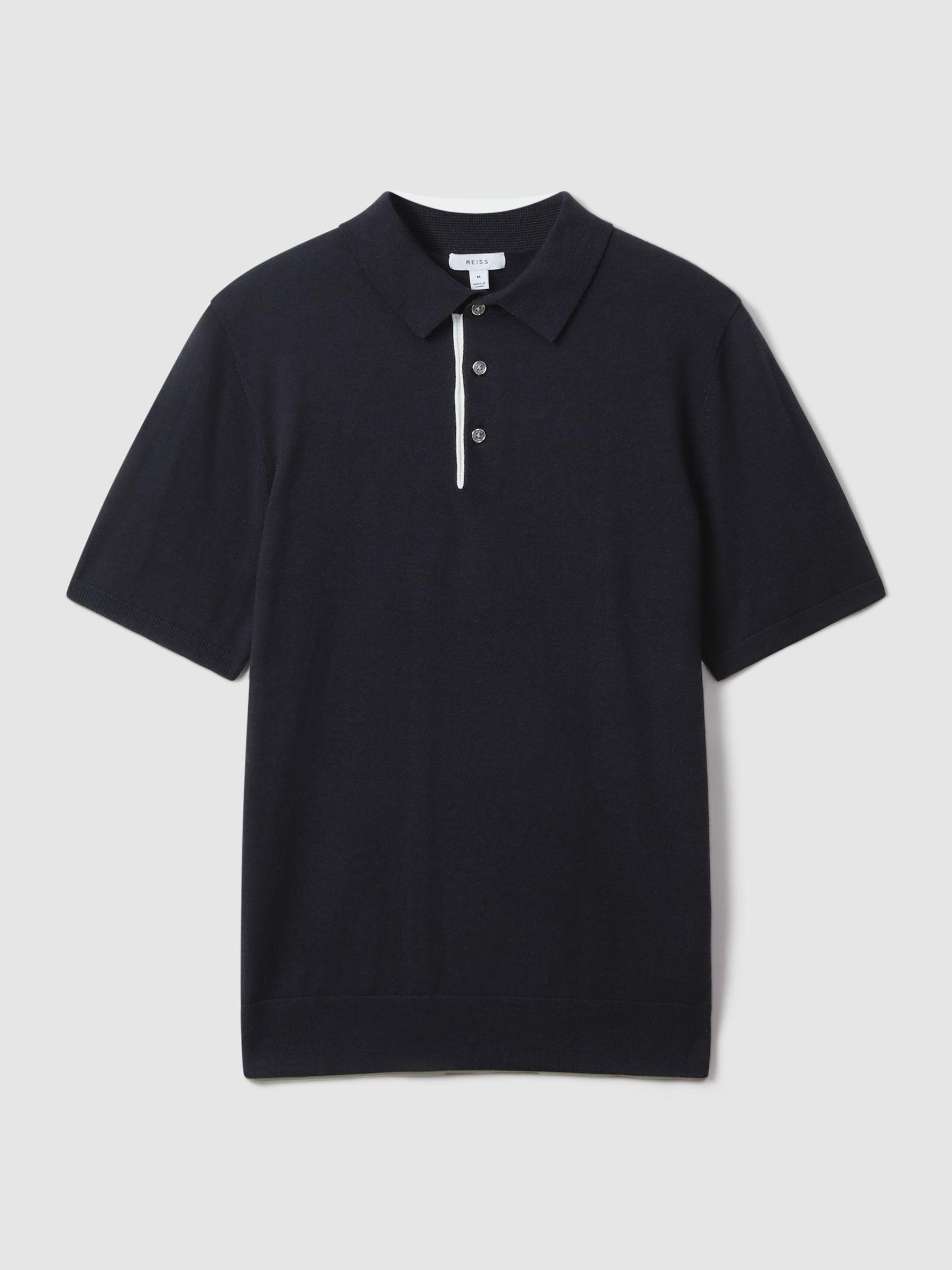 Cotton Blend Contrast Polo Shirt in Navy Product Image