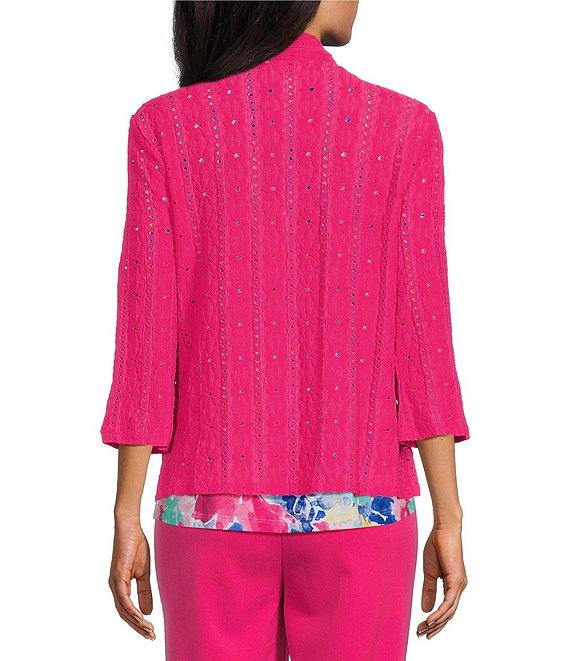 Allison Daley 3/4 Sleeve Open-Front Eyelet Knit Cardigan Product Image