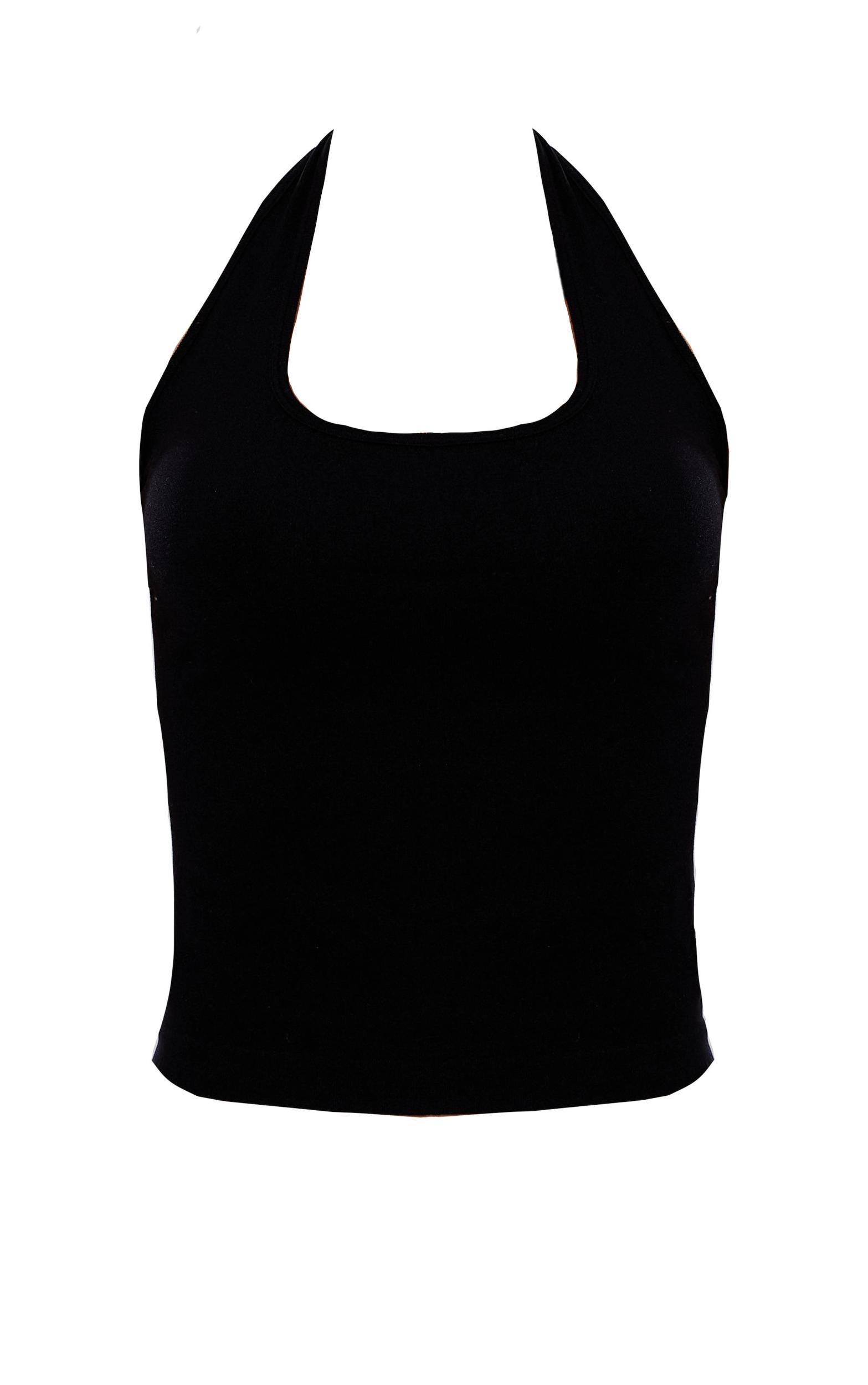 Black Snatched Rib Halterneck Top Product Image