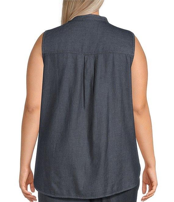 Eileen Fisher Plus Organic Cotton Twill Mandarin Collar Sleeveless Top Product Image