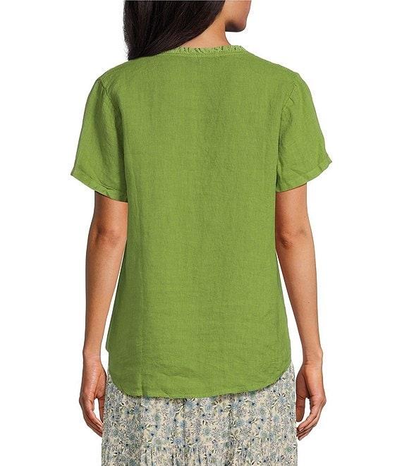 M Made in Italy Ruffle V-Neck Short Sleeve Linen Top Product Image