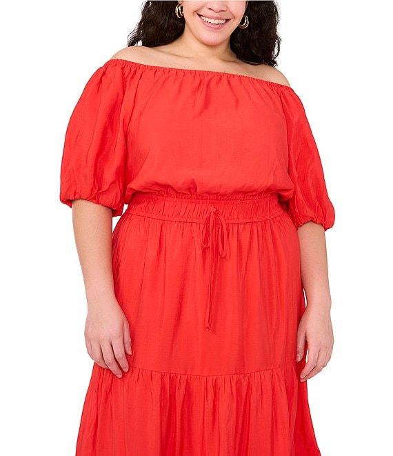 Vince Camuto Plus Size Off-The Shoulder Short Sleeve Tiered Midi Dress Product Image