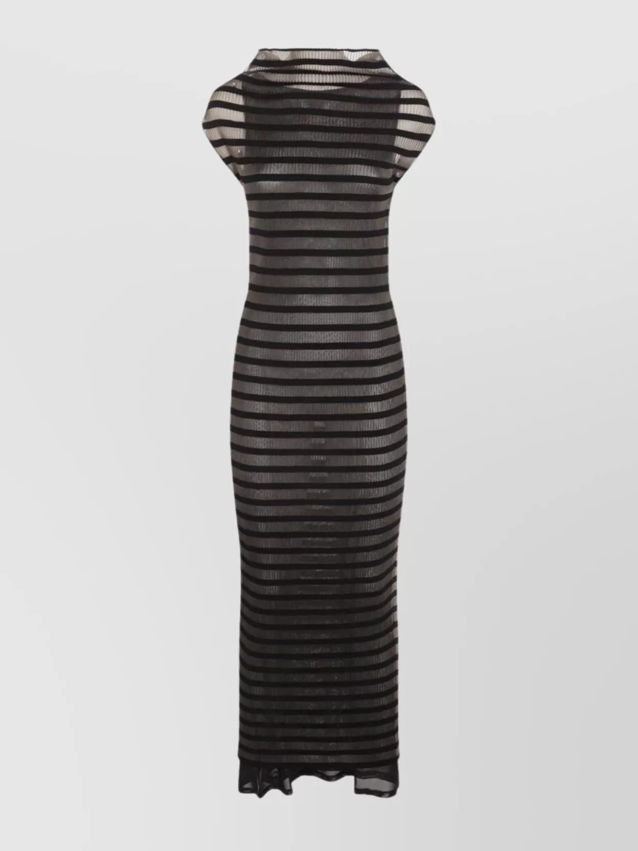 JEAN PAUL GAULTIER Mariniere Striped Cap-sleeve Nylon Maxi Dress In Black Product Image