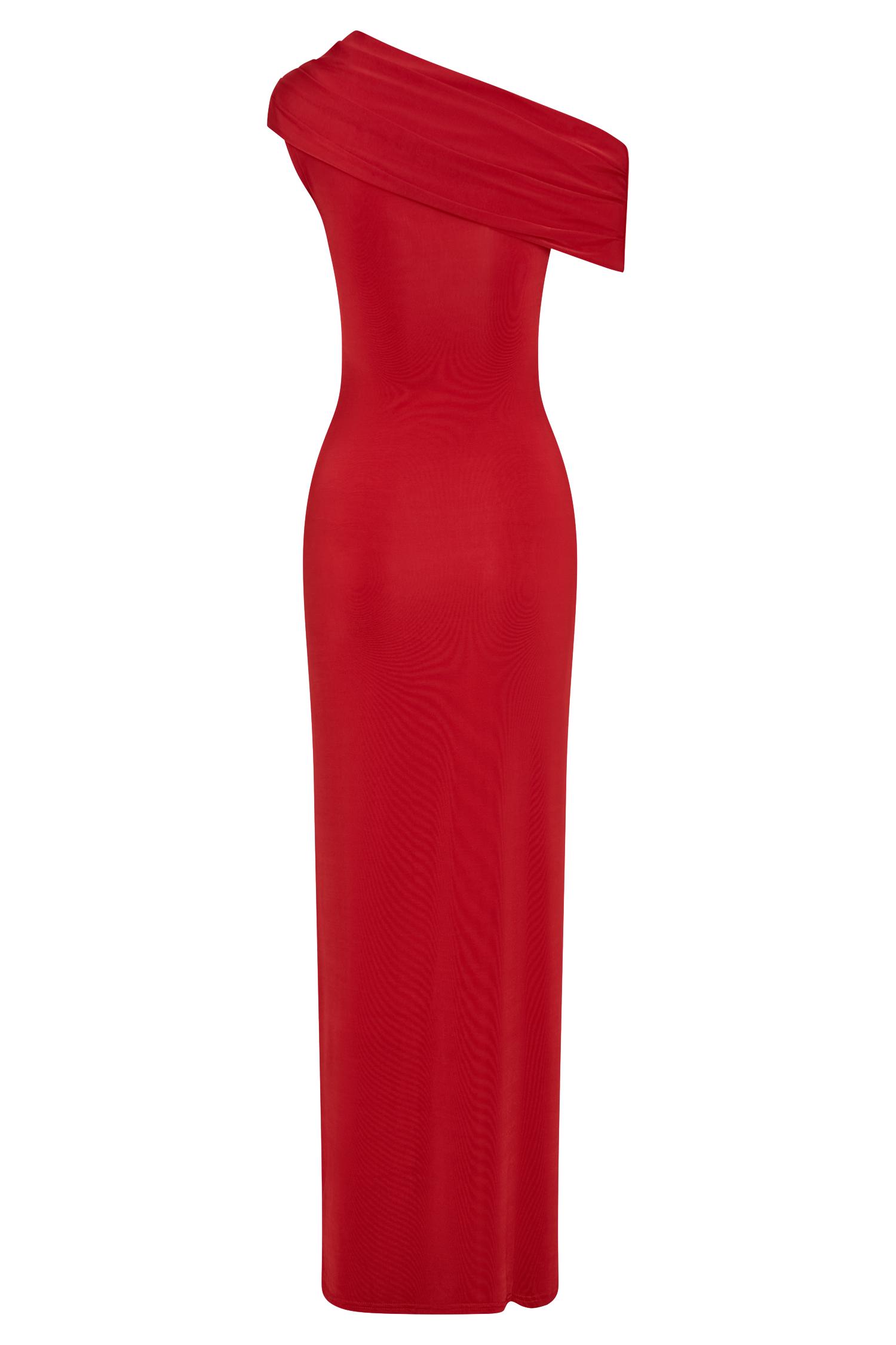Cassandra Off Shoulder Slinky Maxi Dress - Red Product Image