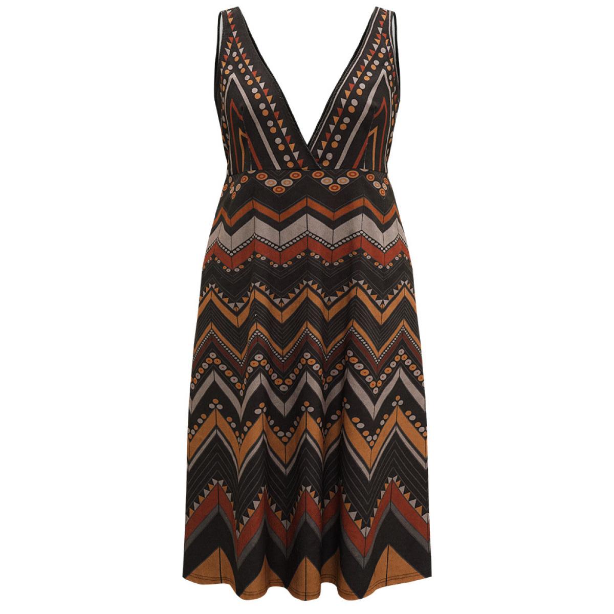 Plus Size Bandana Print Pocket Sleeveless Dress Multicolor Women Vacation Printed V-neck Sleeveless Curvy Midi Dress BloomChic 12/L Product Image