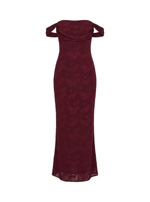Azura Off The Shoulder Maxi Dress Burgundy Product Image