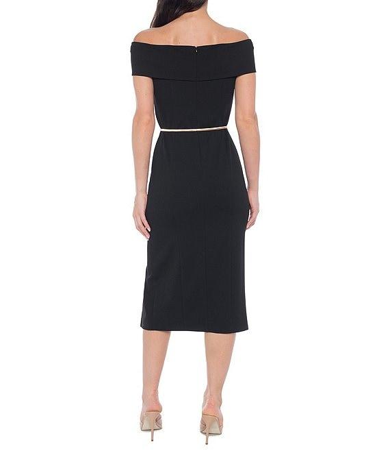 Marina Off-The-Shoulder Belted Sheath Midi Dress Product Image