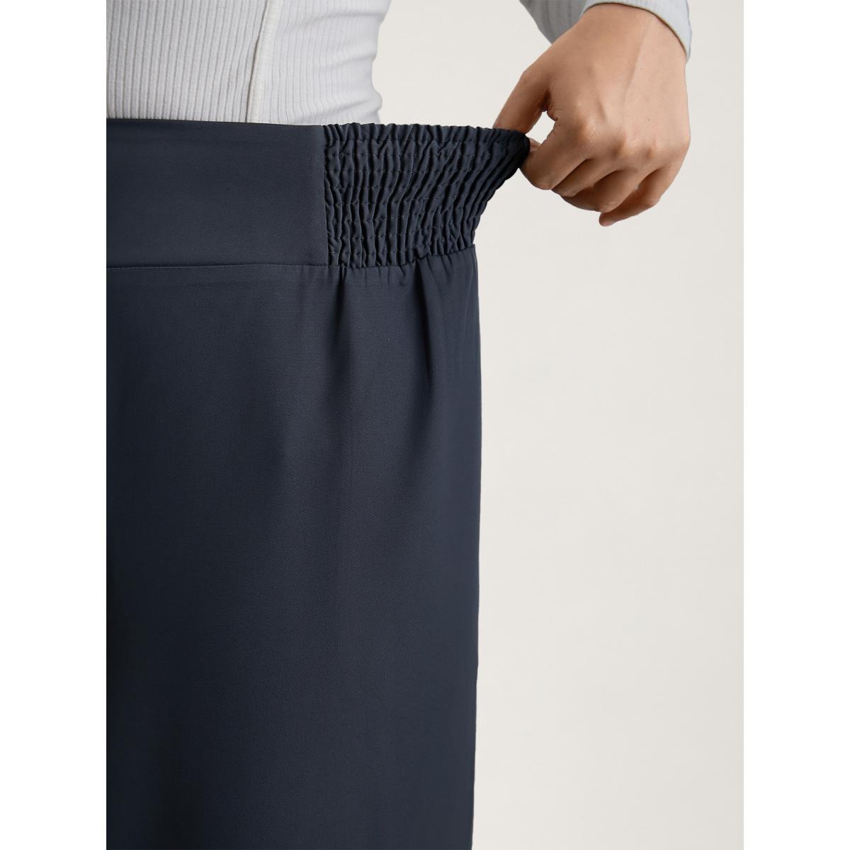 Plus Size Shirred Waist Stretchy Wide-Leg Pants Women Stone At the Office Wide Leg Mid Rise Work Pants BloomChic 26/4X Product Image