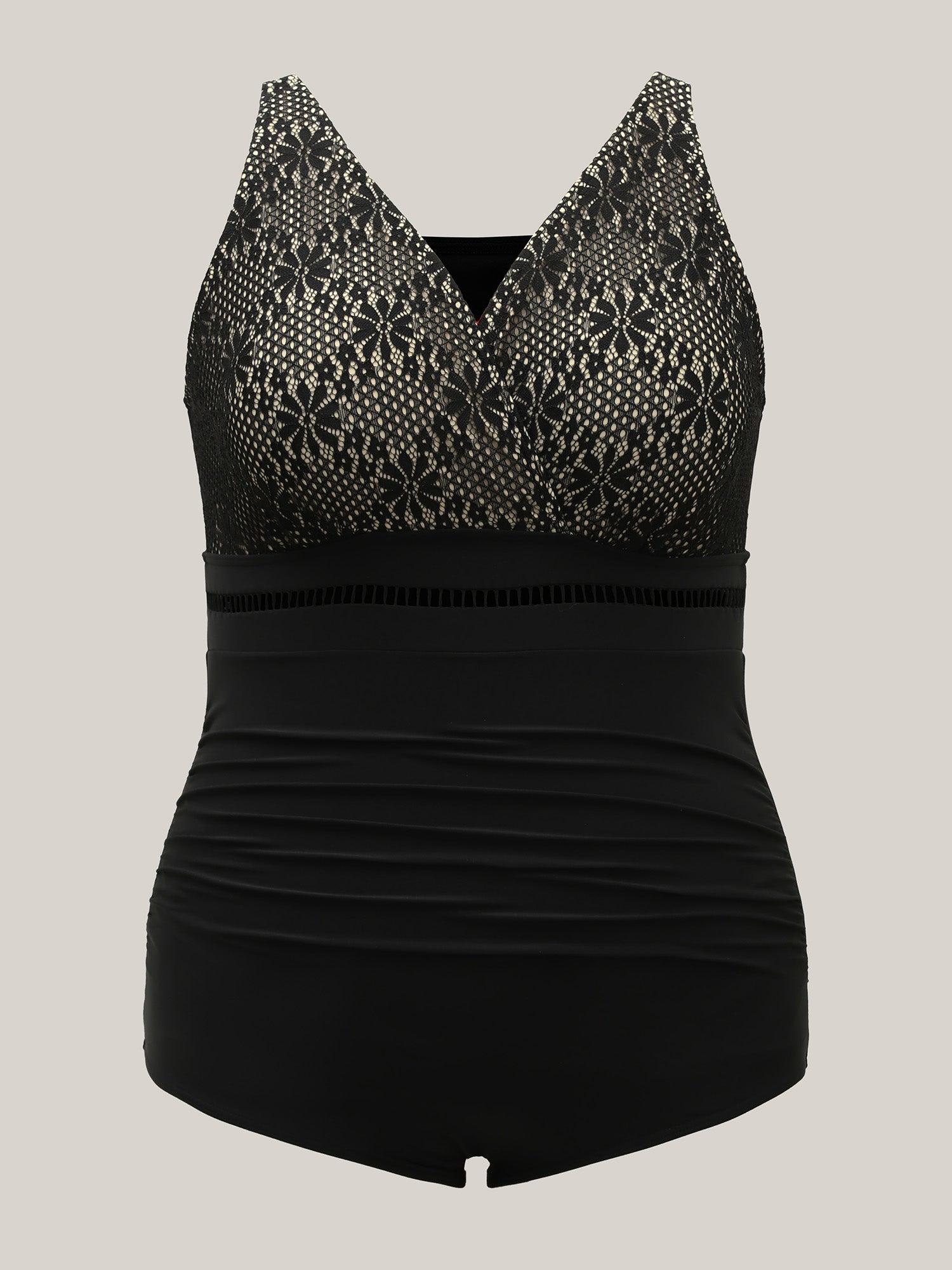 Ribbon Lace Trim One-Piece Swimsuit Female Product Image