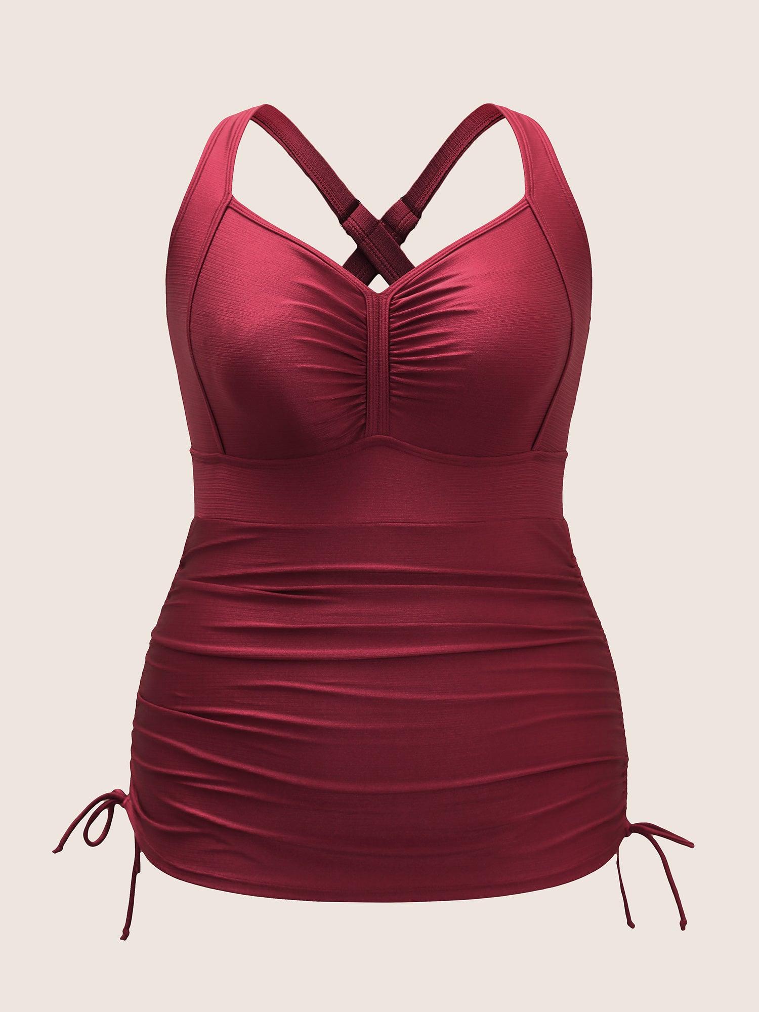 Ruched Skinny Drawstring Heart Neckline One Piece Swimsuit Female Product Image